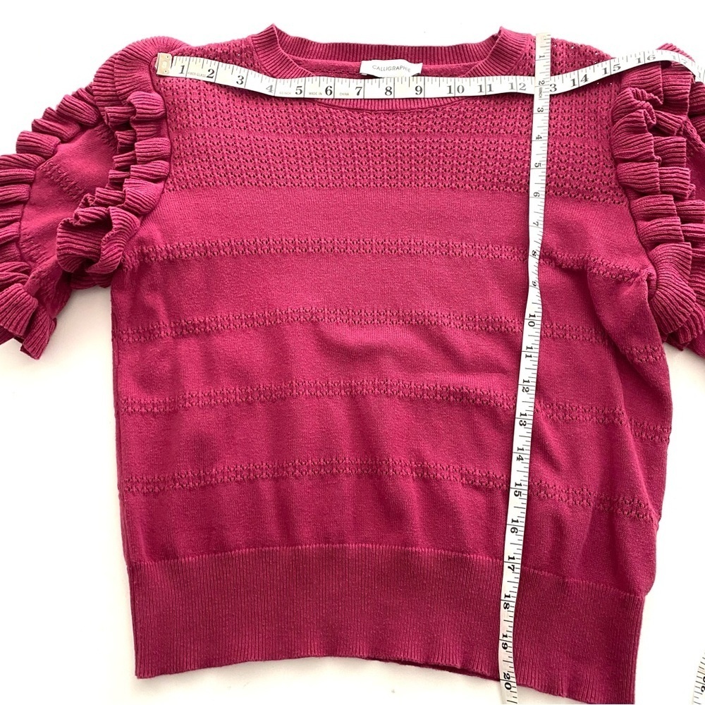Calligraphie Raspberry Short Sleeve Top Size Medium Ruffled Puff Cropped Sweater - Picture 10 of 11